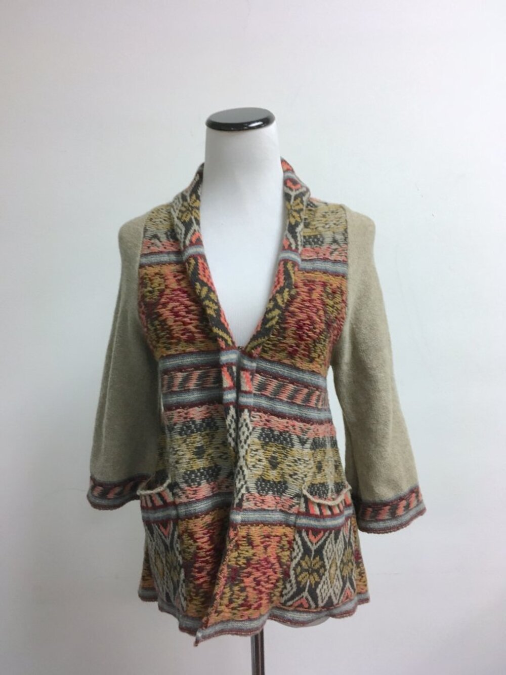 Free People boho hippie brown southwest shawl cardigan sweater XS pockets